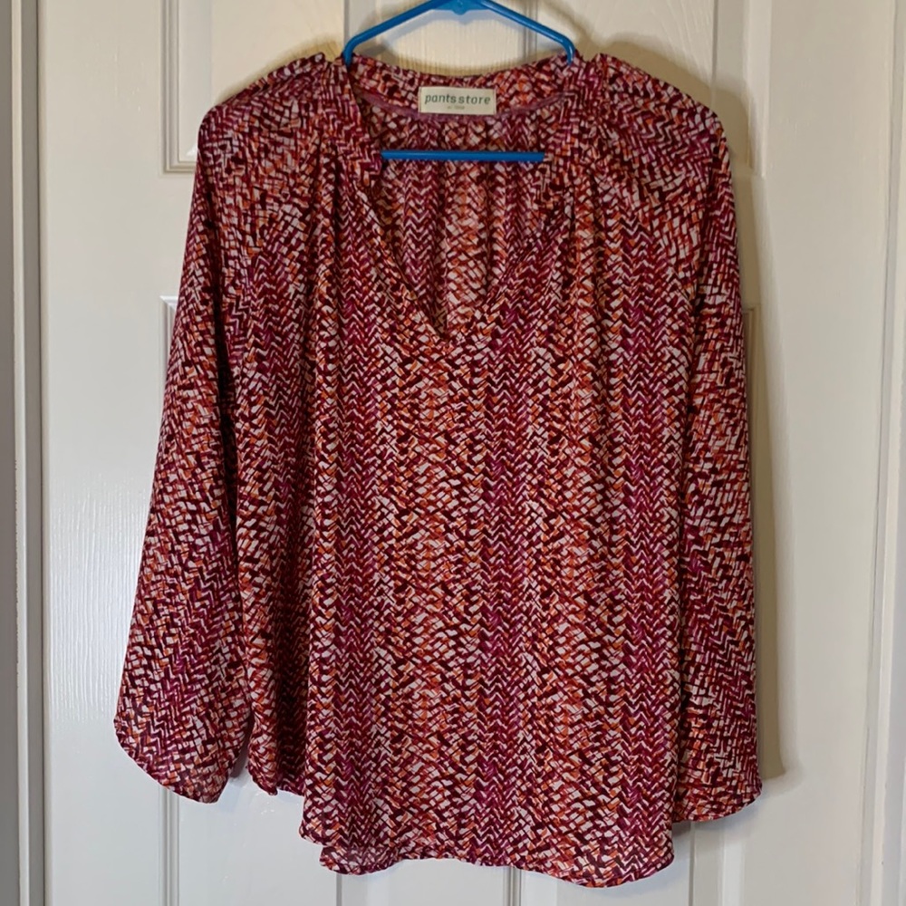 Pants Store Pink/Orange Geometric Silky Blouse